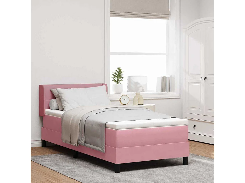 Cama con Somier y Colchón Negra 100x200 cm Terciopelo Rosa