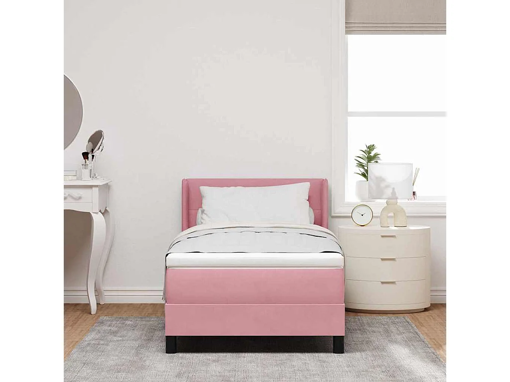 Cama con Somier y Colchón Negra 100x200 cm Terciopelo Rosa