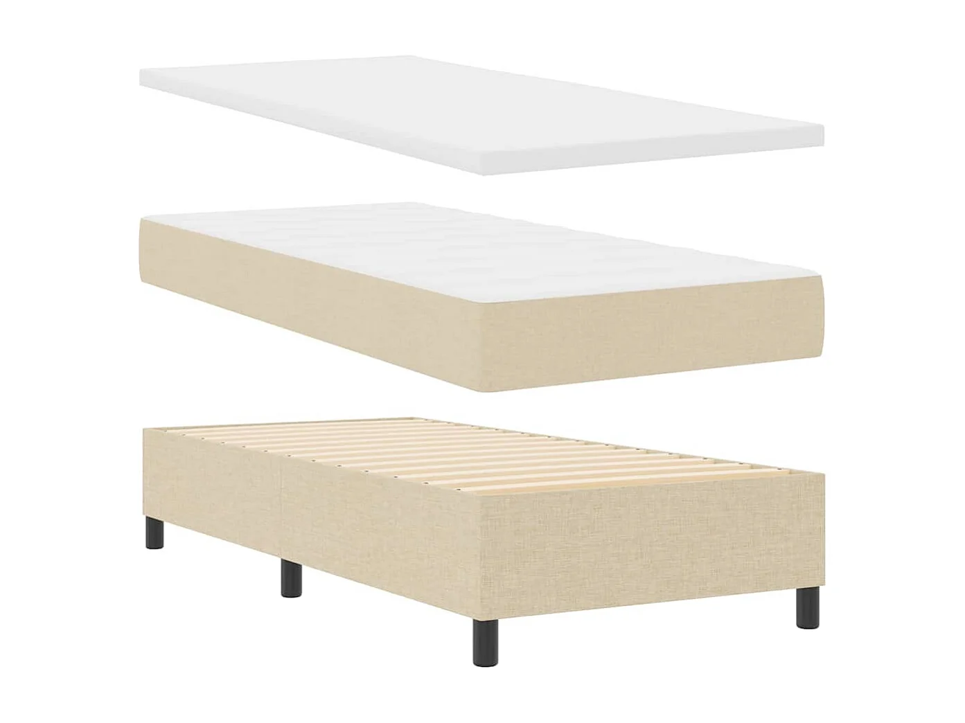 Cadre de lit avec matelas Crème 90 x 190 cm tissu