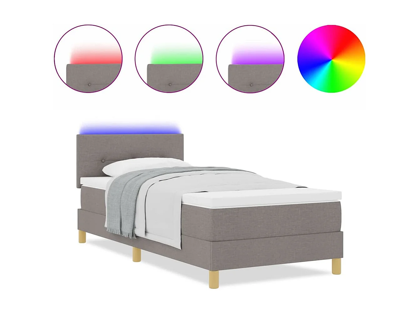 Cama tipo Box Spring con colchón Taupé 80 x 200 cm tela