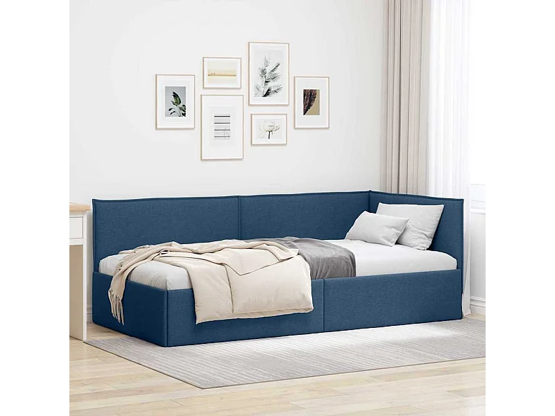 Cadre de lit d'angle avec tête de lit Bleu 90 x 200 cm tissu