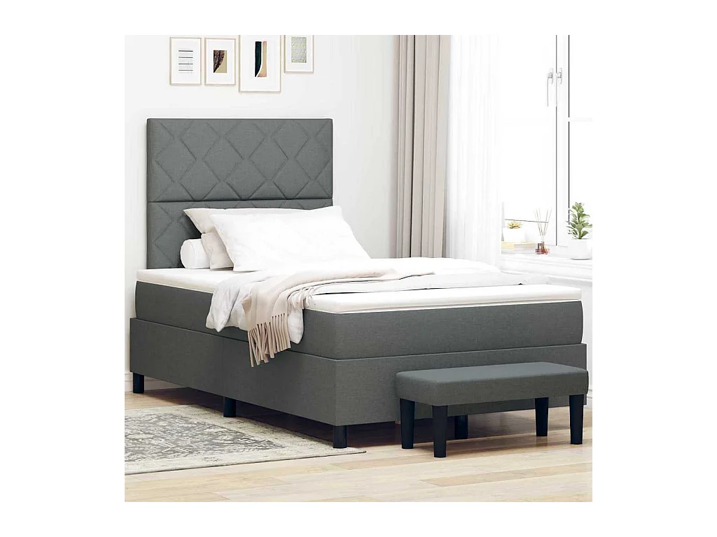 Cama Box com colchão Cinzento escuro 120 x 190 cm tecido