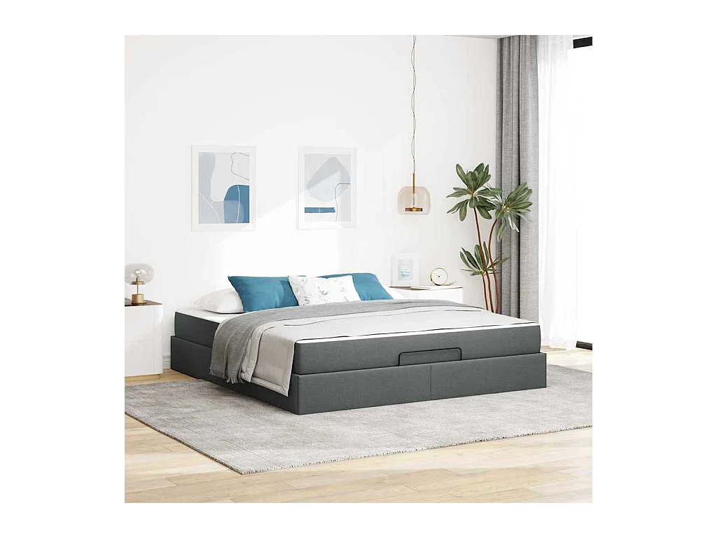 Estrutura da Cama Cinzento escuro 180 x 200 cm tecido