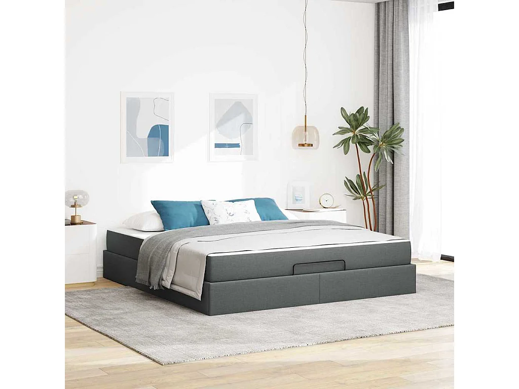 Cadre de lit avec stockage Gris foncé 180 x 200 cm tissu