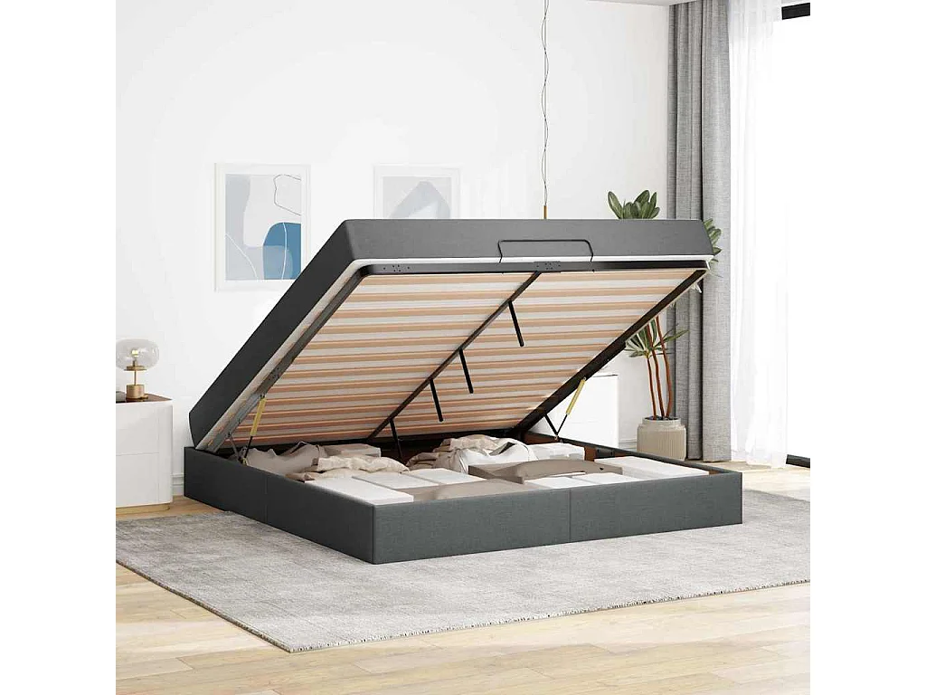 Cadre de lit avec stockage Gris foncé 180 x 200 cm tissu