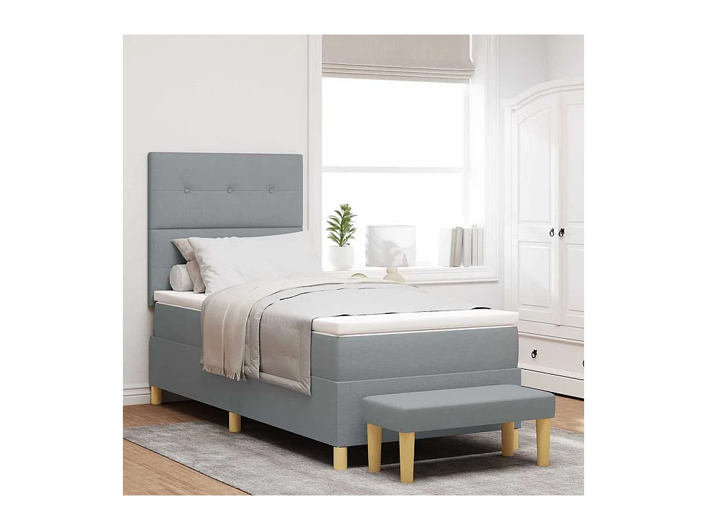 Cadre de lit avec matelas Gris clair 100 x 200 cm tissu
