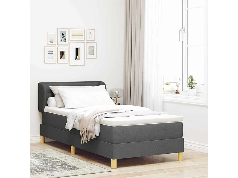 Cama Box com Colchão Creme 90x200 cm Fabrico Cinzento escuro