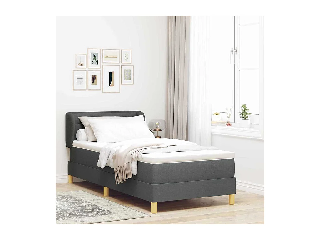 Cadre de lit avec Matelas Crème 90x200 cm Tissu Gris foncé