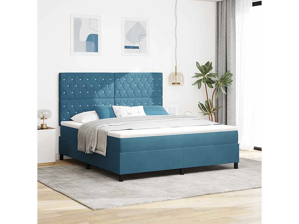 Cadre de lit avec matelas Bleu foncé 180 x 200 cm Velours