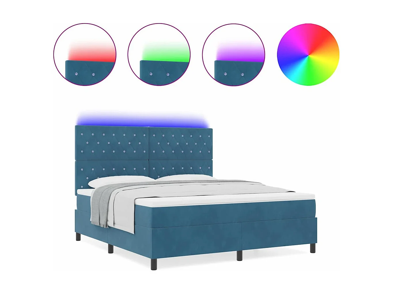 Cadre de lit avec matelas Bleu foncé 180 x 200 cm Velours