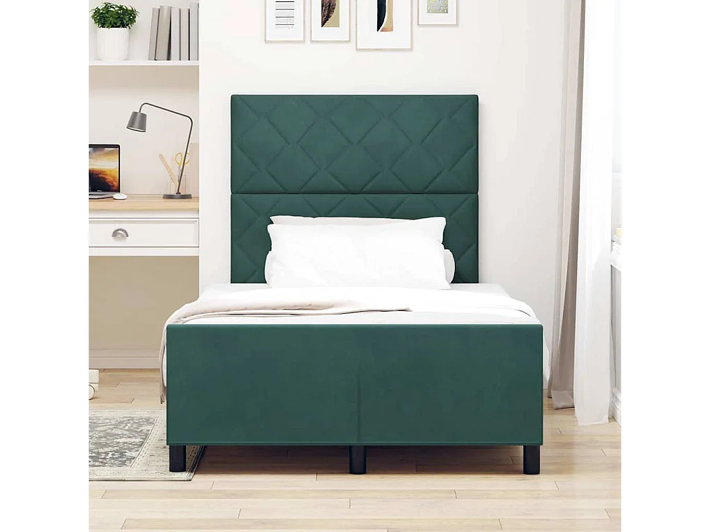 Cadre de lit avec tête de lit Vert foncé 120 x 200 cm Velours
