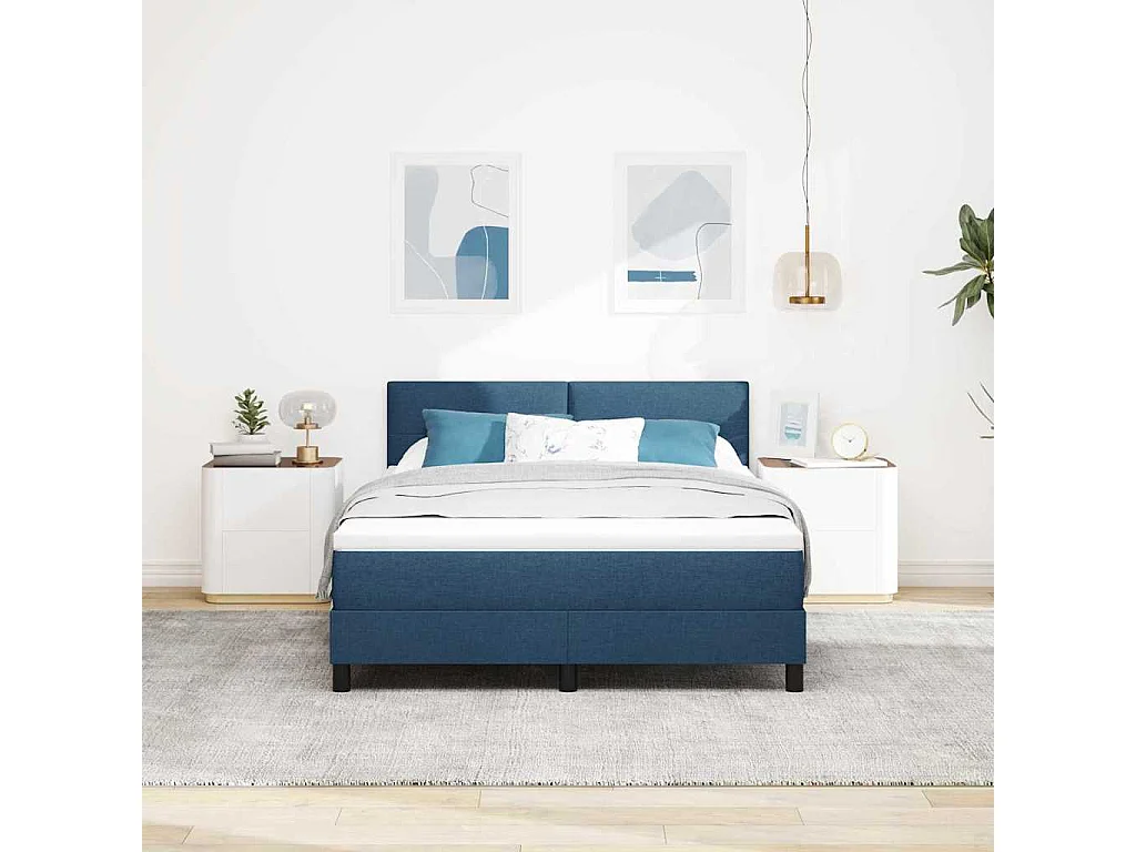 Cadre de lit avec matelas Bleu 140 x 200 cm tissu