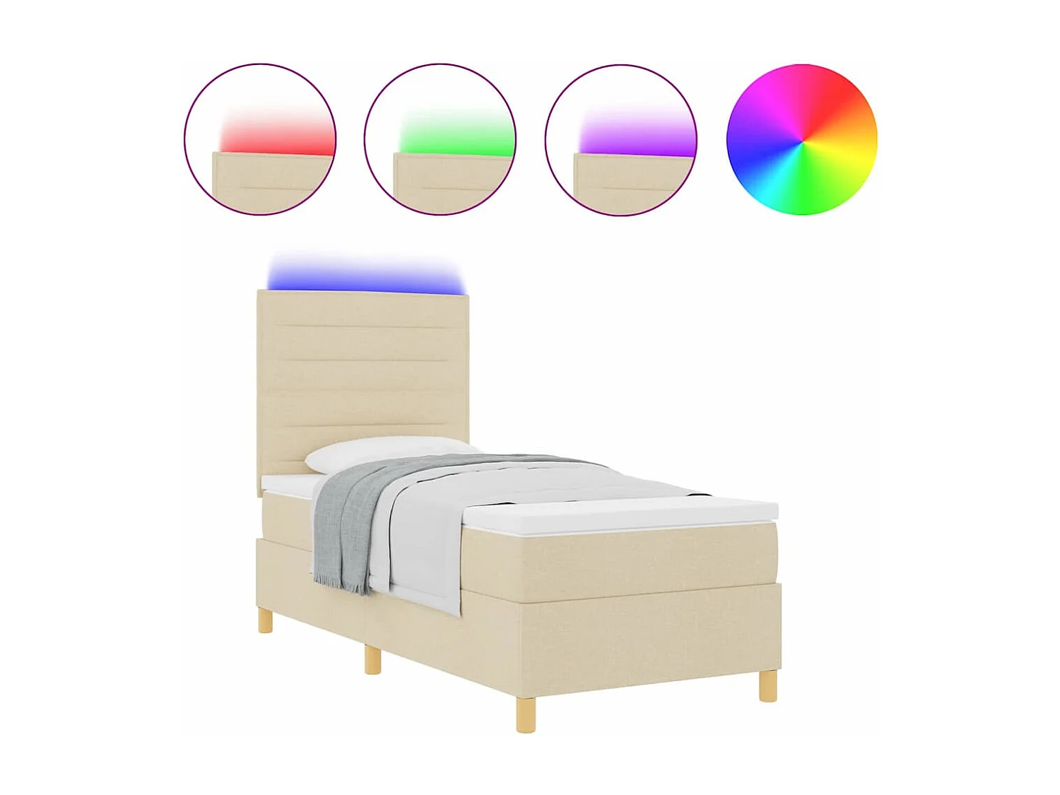 Cadre de lit avec matelas Crème 100 x 200 cm tissu