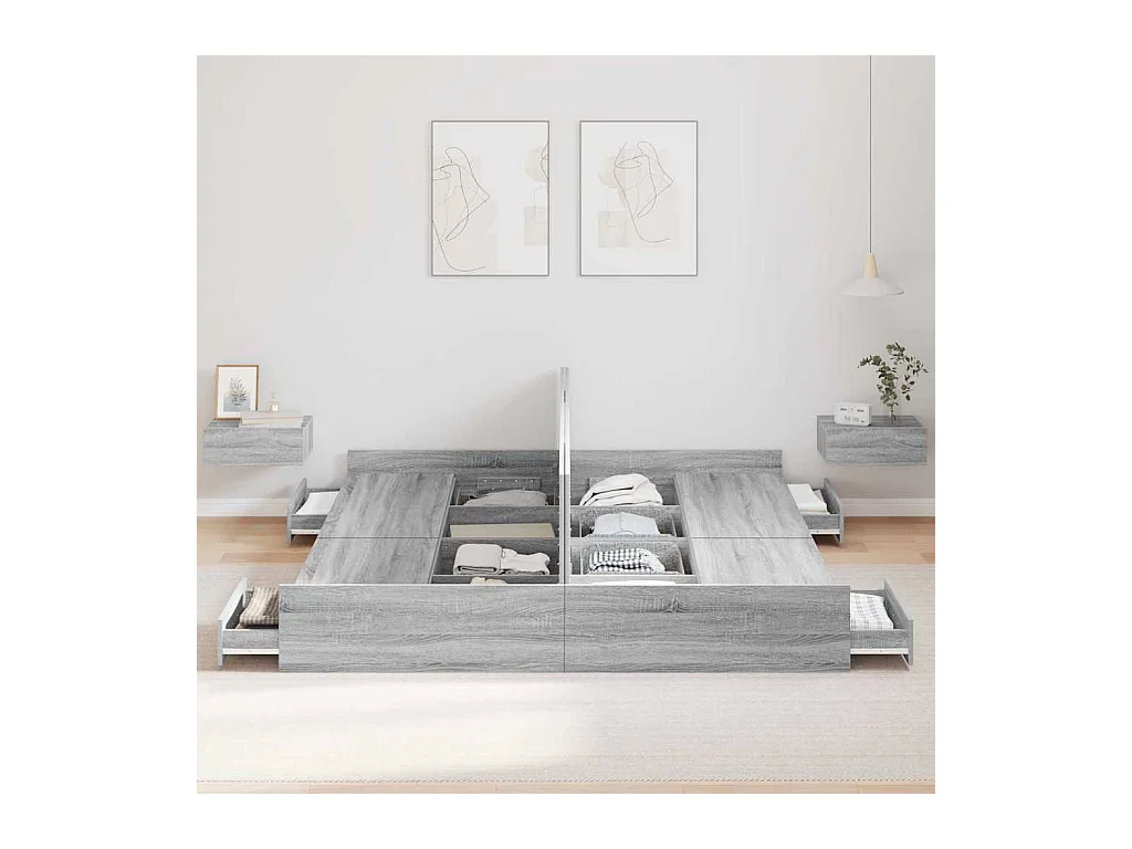 Estrado de cama com arrumação Sonoma cinzento 180 x 200 cm