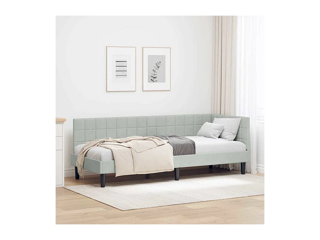Estrutura de Cama de Canto Cinzento-claro 80 x 200 cm Veludo