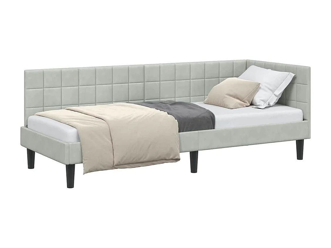 Estrutura de Cama de Canto Cinzento-claro 80 x 200 cm Veludo