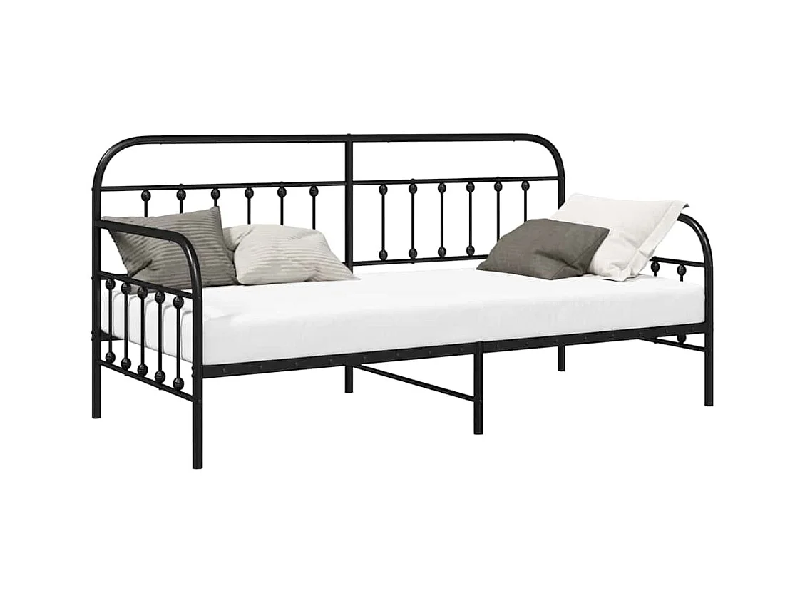 Cadre de lit de jour avec tête de lit Noir 90 x 200 cm Acier