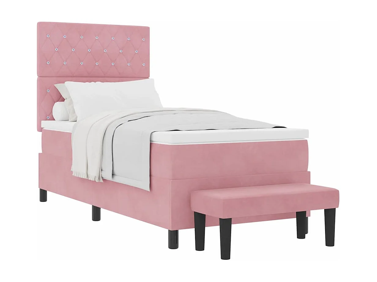 Cama tipo Box Spring con colchón Rosa 90 x 190 cm Terciopelo