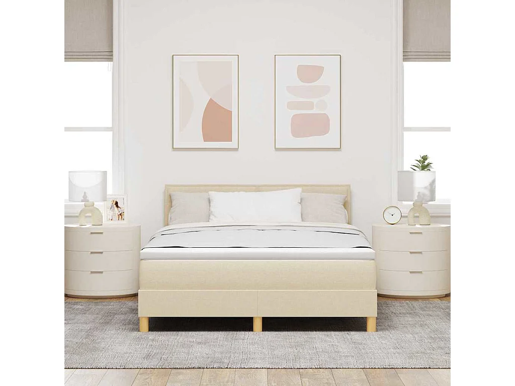 Cama Box com colchão com cabeceira Creme 140 x 190 cm tecido