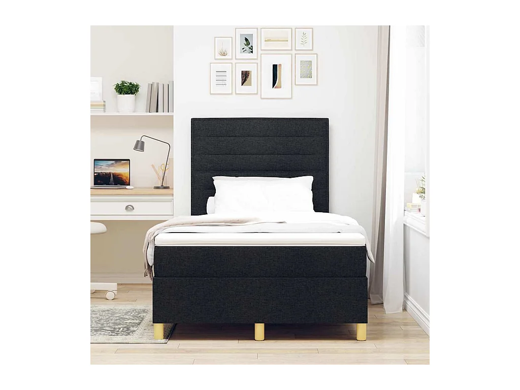 Cama Box com cabeceira Preto 120 x 200 cm tecido