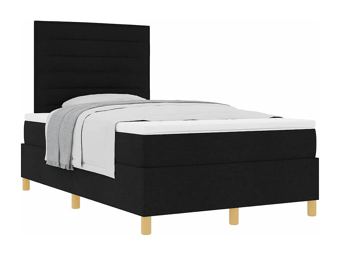 Cama tipo Box Spring con cabecera Negro 120 x 200 cm tela