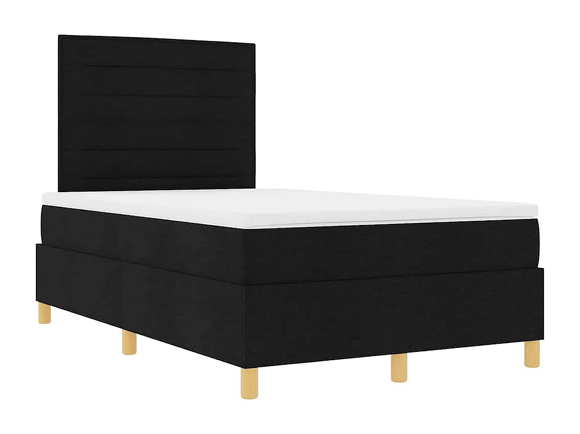 Cama tipo Box Spring con cabecera Negro 120 x 200 cm tela