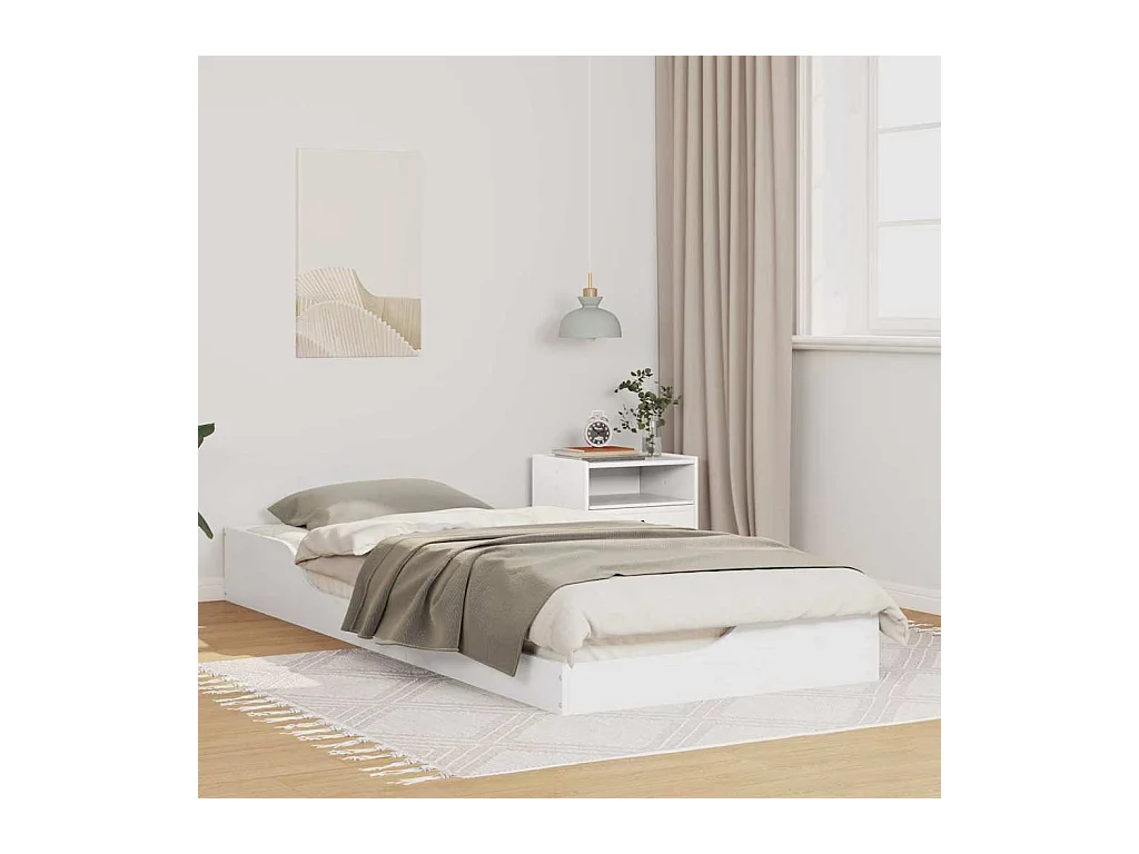 Cadre de lit surélevé Blanc 100 x 220 cm Bois massif en pin