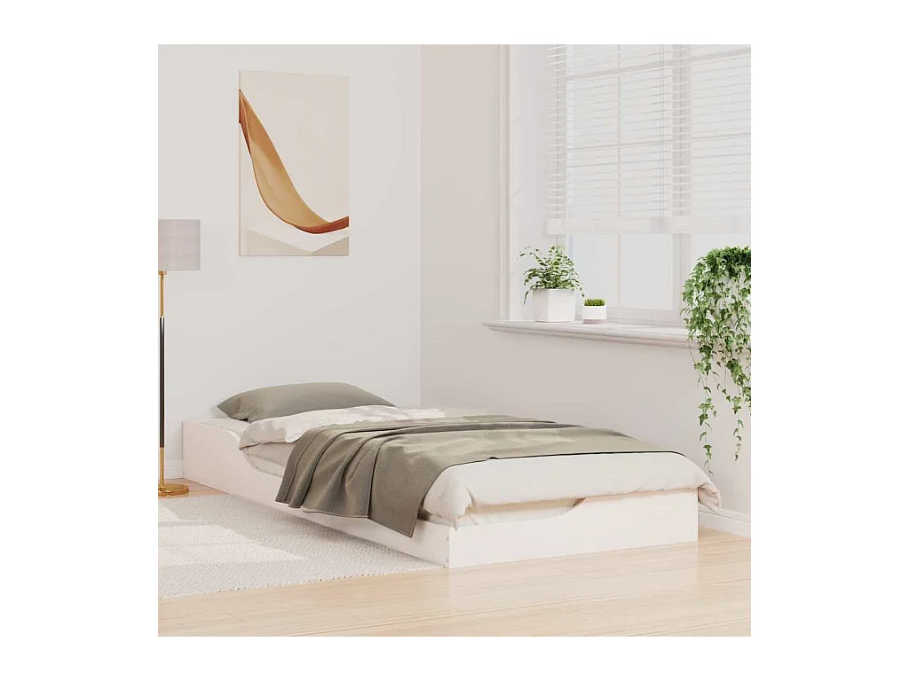 Cadre de lit surélevé Blanc 100 x 220 cm Bois massif en pin