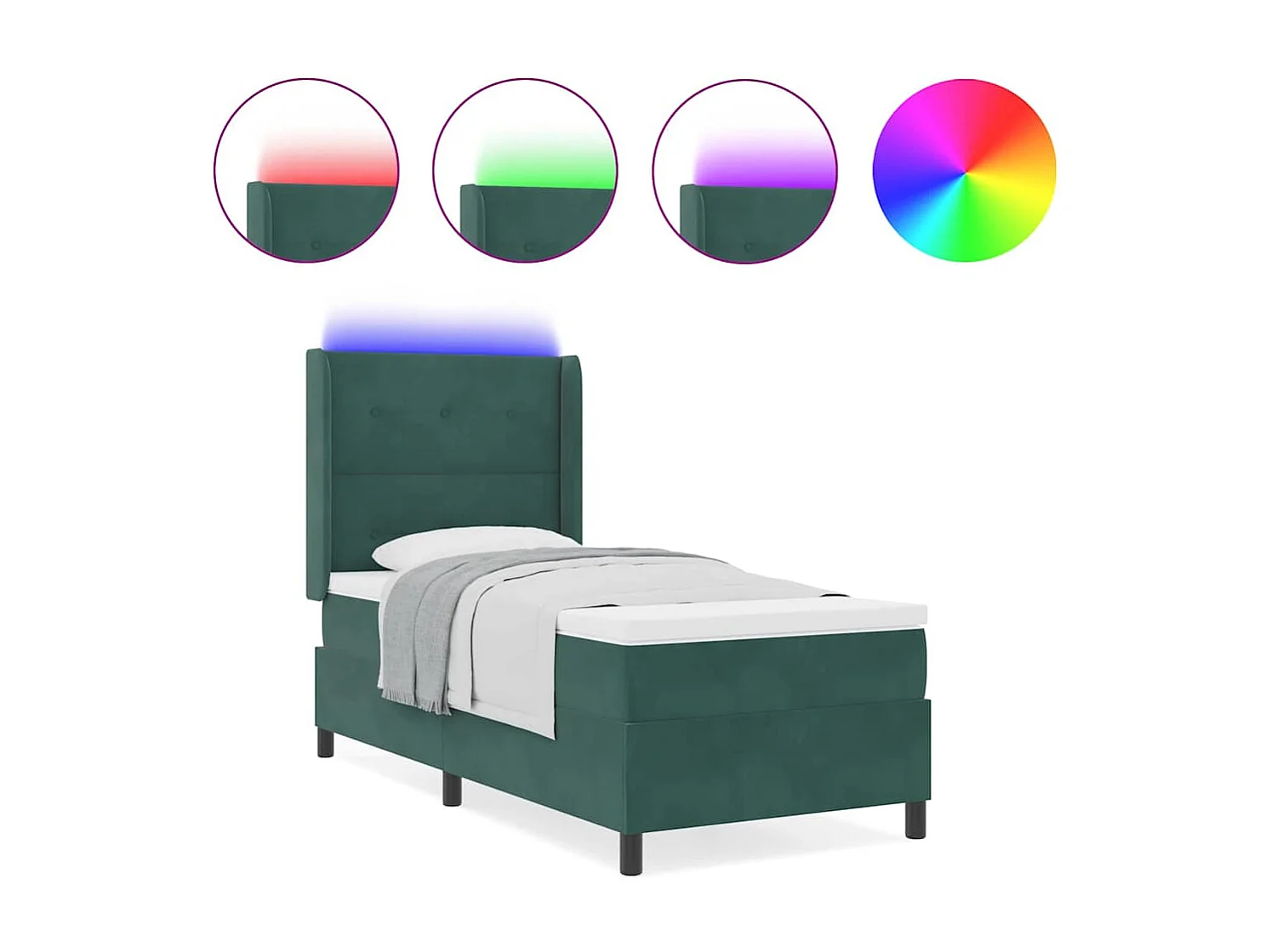 Cadre de lit avec Matelas LED Vert foncé 90 x 190 cm Velours