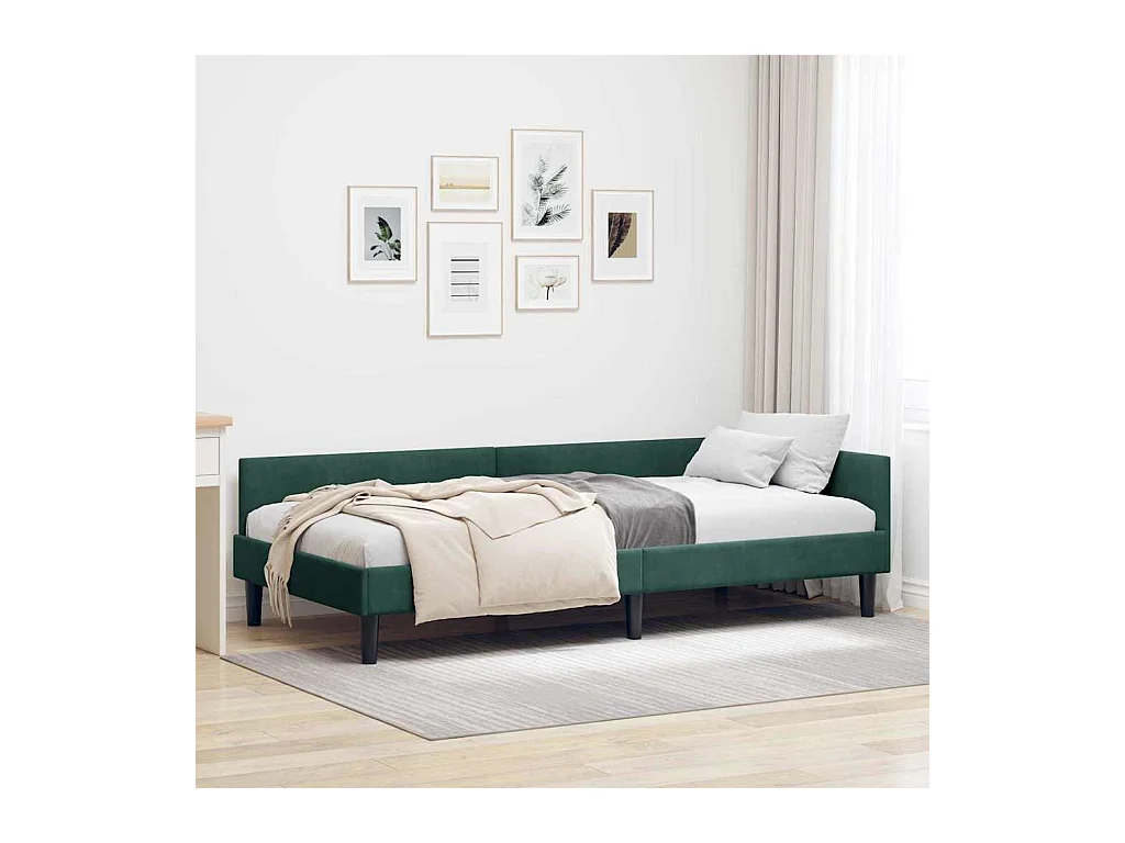 Cadre de lit d'angle avec tête de lit Vert foncé 90 x 200 cm