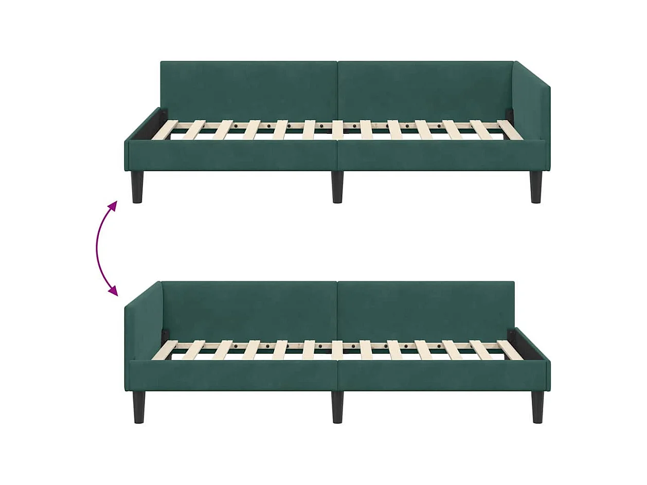 Cadre de lit d'angle avec tête de lit Vert foncé 90 x 200 cm