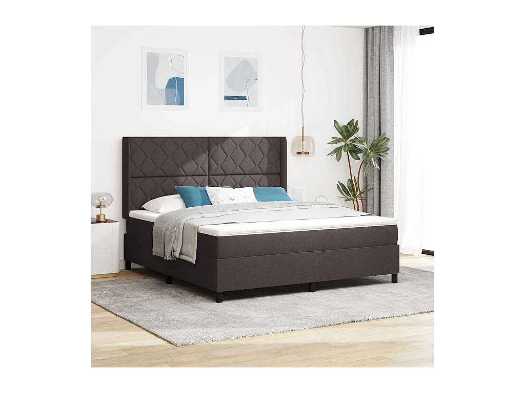 Cadre de lit avec matelas Marron foncé 180 x 200 cm tissu