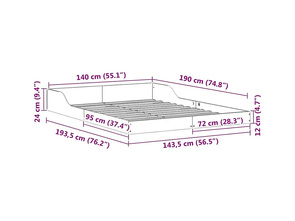 Cadre de lit Marron 140 x 190 cm Bois massif en pin