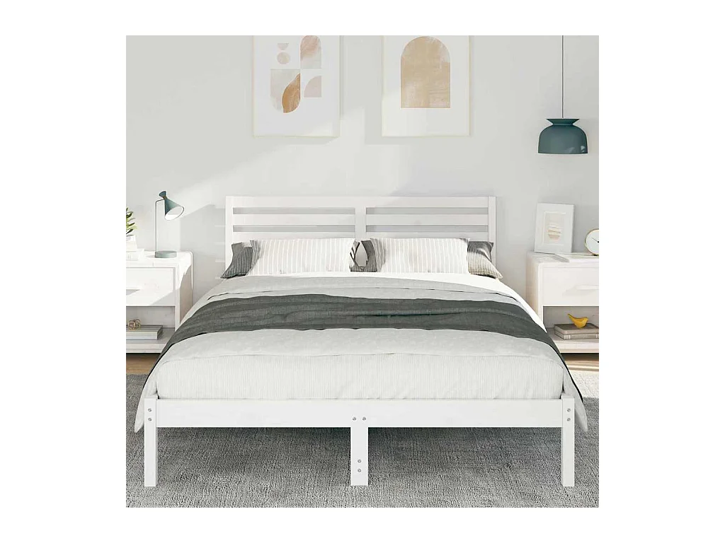 Cadre de lit Blanc 140 x 220 cm Bois massif en pin