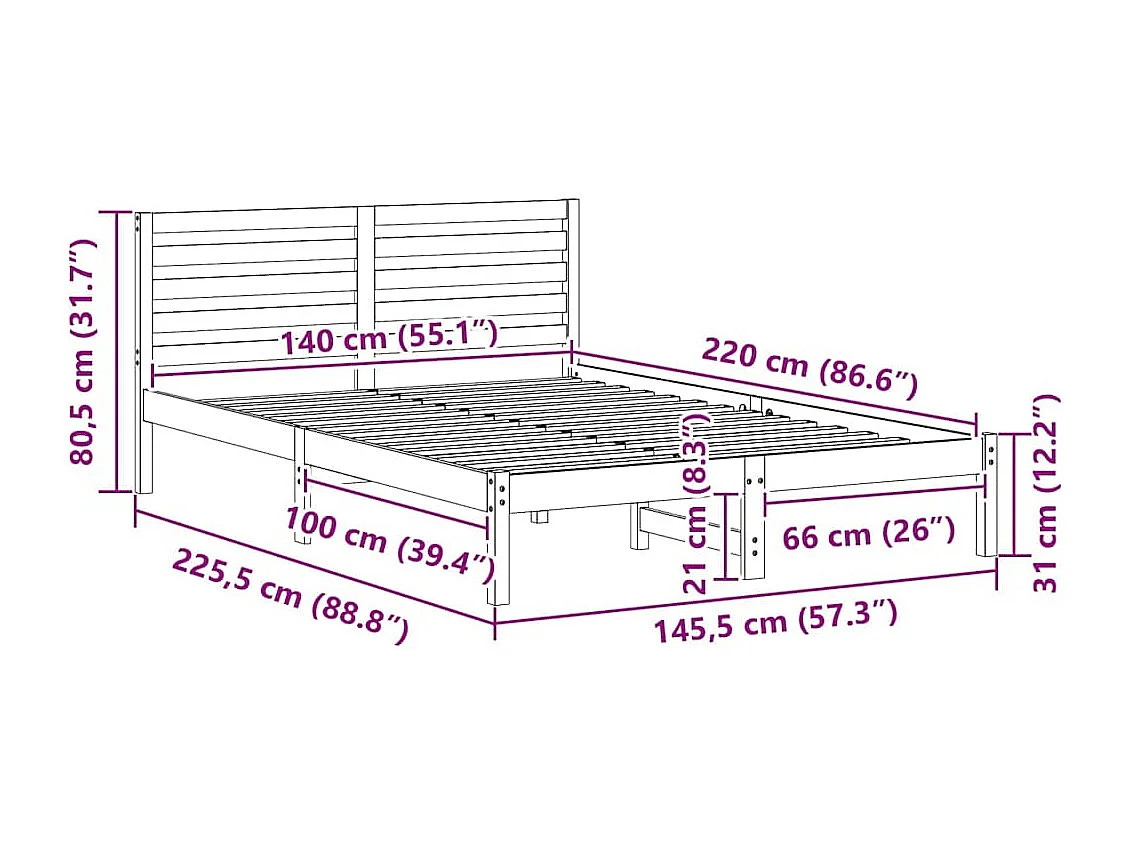 Bedframe met hoofdeinde Wit 140 x 220 cm Massief grenenhout