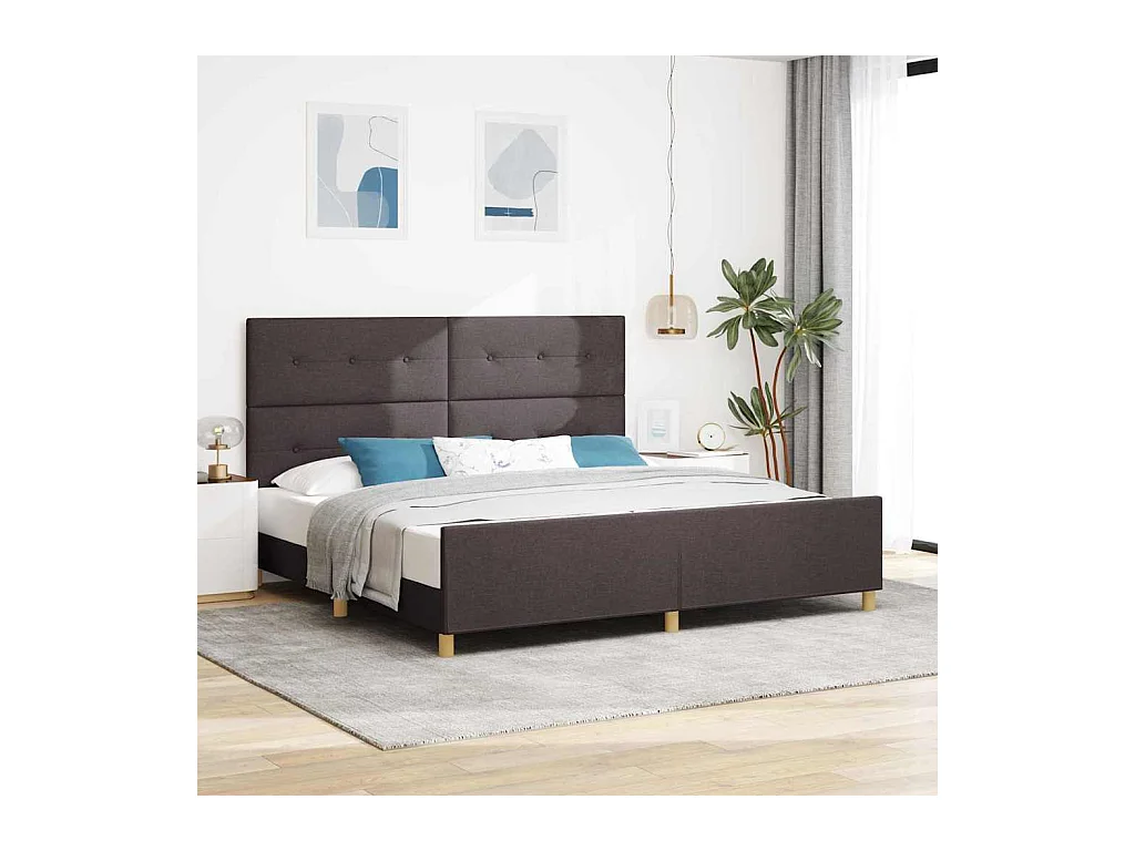 Bedframe met hoofdeinde Donkerbruin 200 x 200 cm Stof