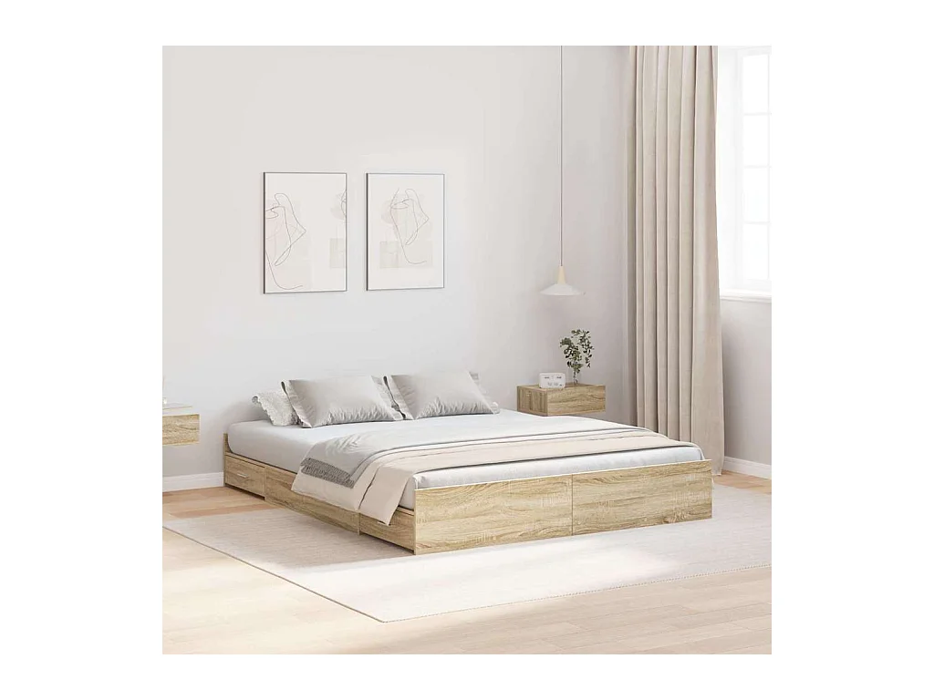 Cama con almacenamiento con cabecera Roble Sonoma 140 x 200 cm
