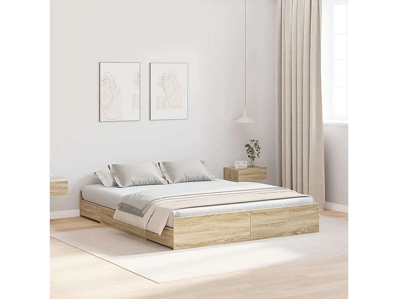 Estrado de cama com arrumação Carvalho sonoma 140 x 200 cm