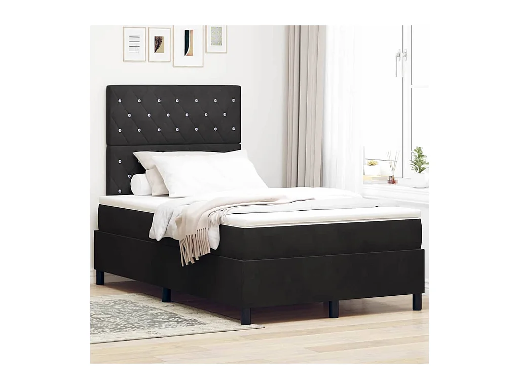 Cama tipo Box Spring con colchón Negro 120 x 200 cm Terciopelo
