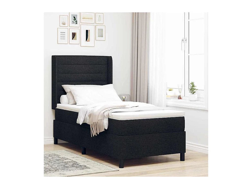 Cadre de lit avec matelas Noir 100 x 200 cm tissu