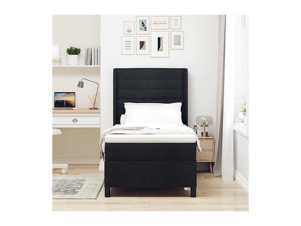 Cadre de lit avec matelas Noir 100 x 200 cm tissu