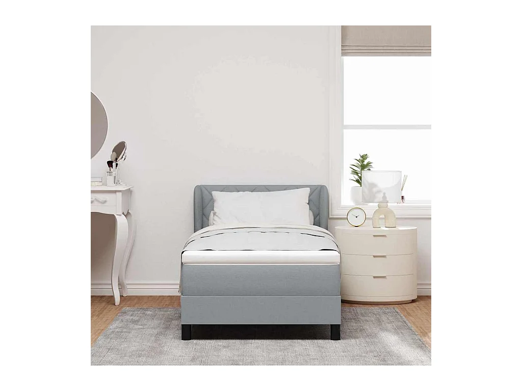 Cadre de lit avec matelas Gris clair 100 x 200 cm tissu