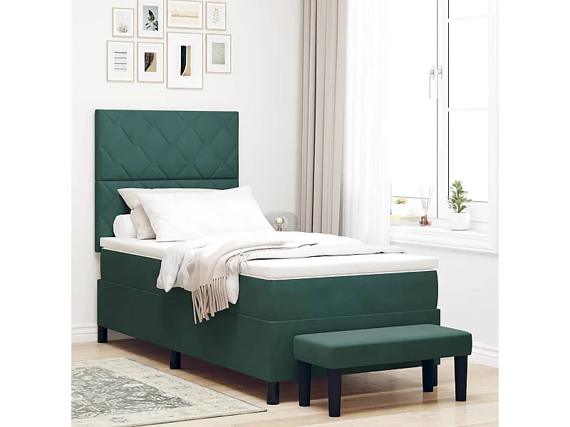 Cadre de lit avec matelas Vert foncé 100 x 200 cm Velours