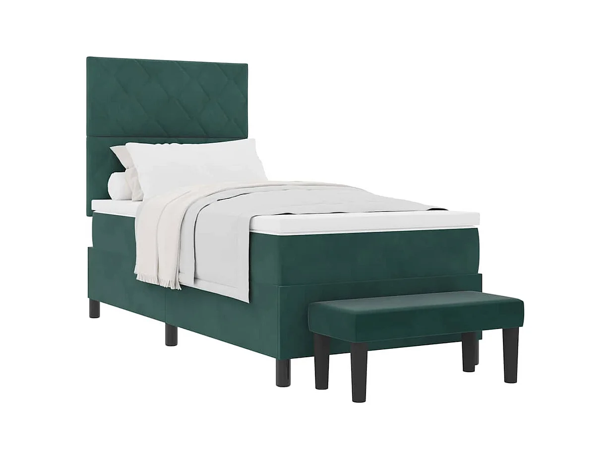 Cadre de lit avec matelas Vert foncé 100 x 200 cm Velours