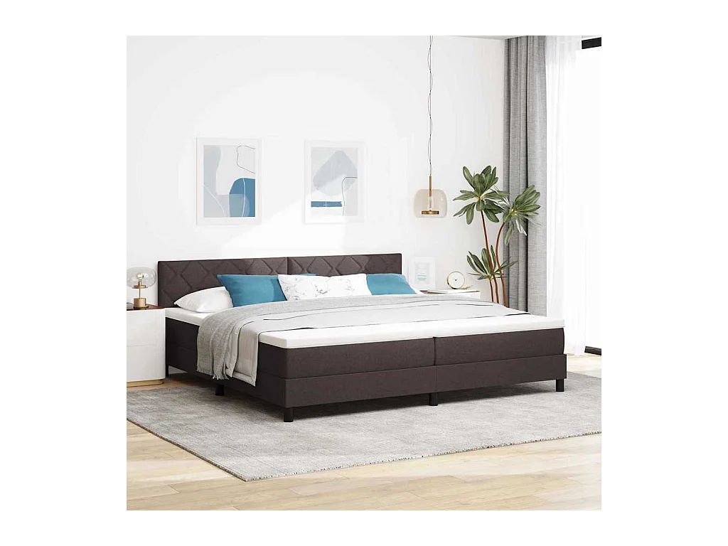 Cadre de lit avec matelas Marron foncé 200 x 200 cm tissu