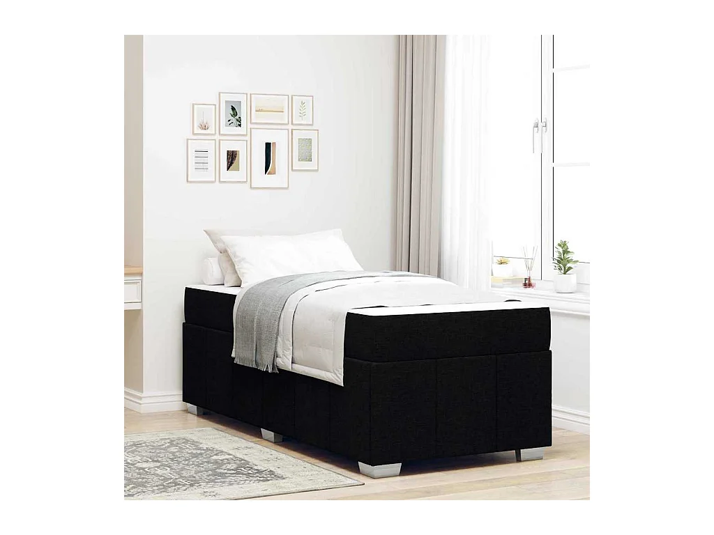 Cadre de lit avec matelas Noir 90 x 190 cm tissu
