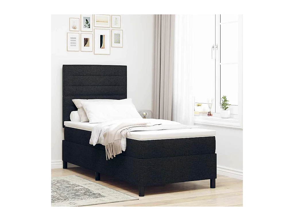 Cadre de lit avec matelas Noir 100 x 200 cm tissu