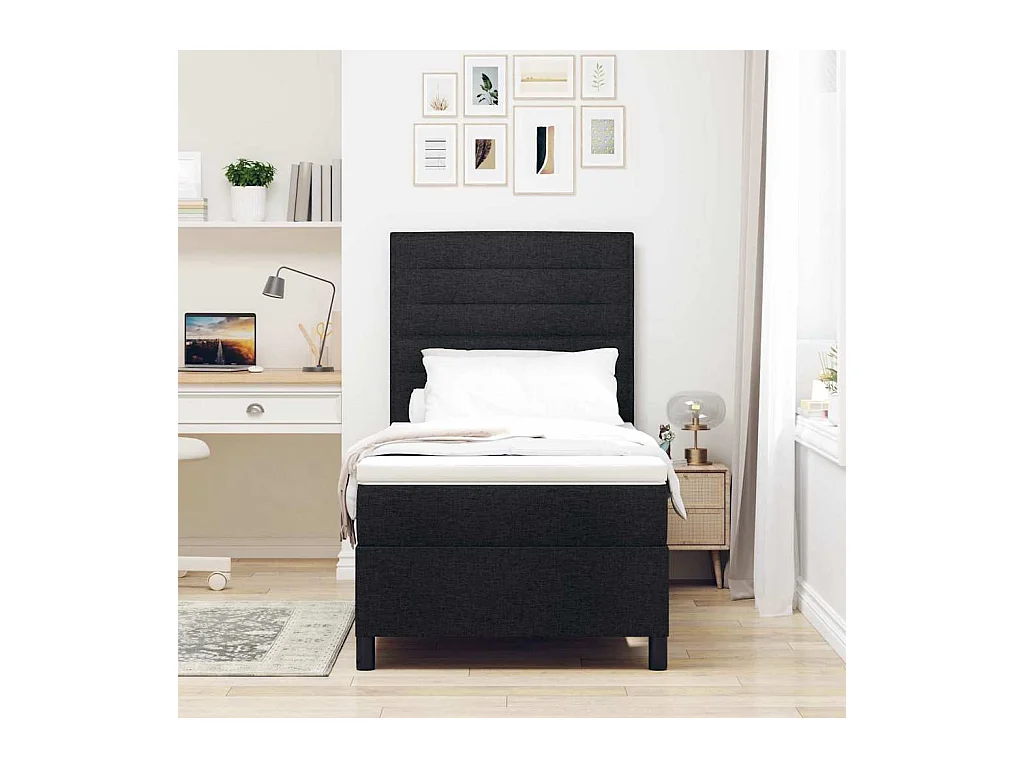 Cadre de lit avec matelas Noir 100 x 200 cm tissu