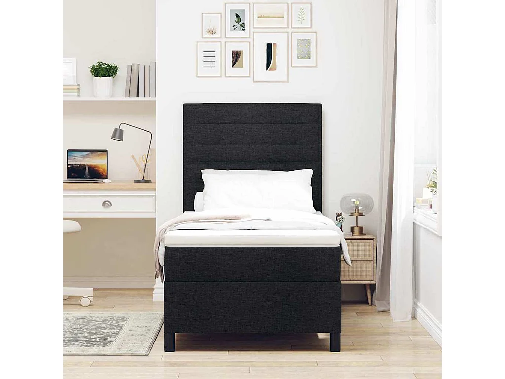 Cadre de lit avec matelas Noir 100 x 200 cm tissu