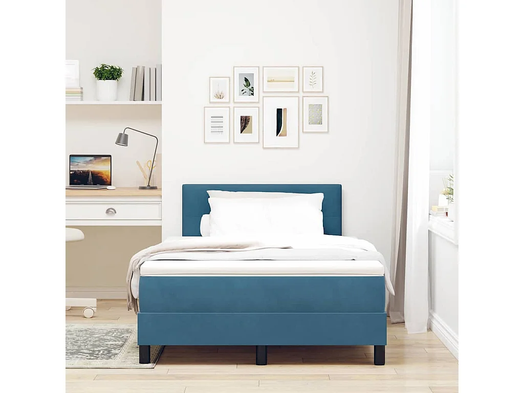 Cama Box Spring com Colchão Azul escuro 120 x 200 cm tecido